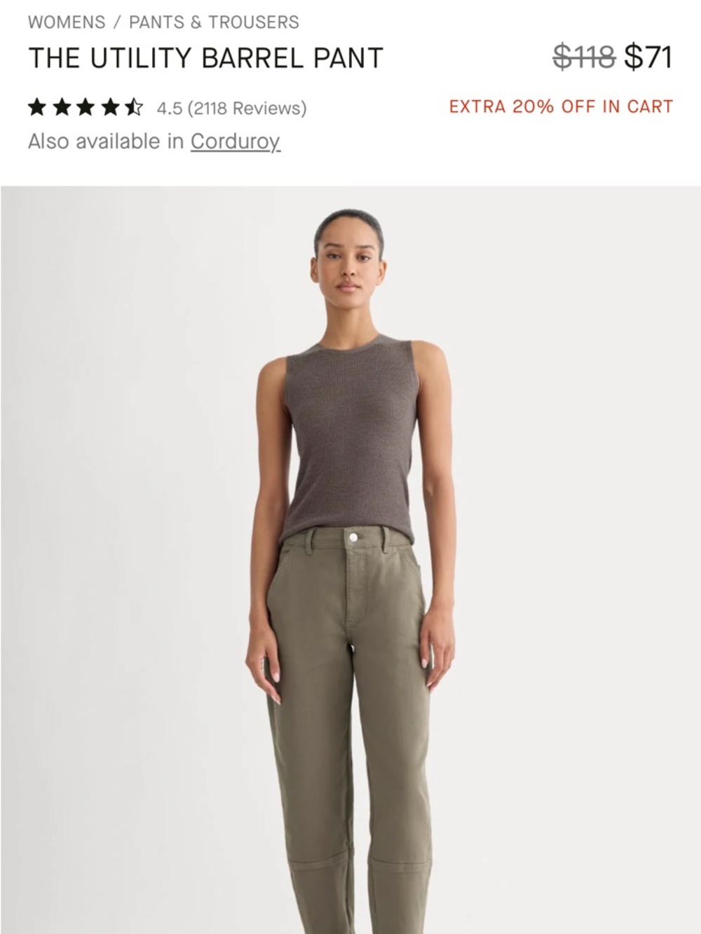 Everlane Utility Barrel Pant Taupe size 2